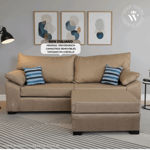 sillón new italian con camastro tapizado en chenille moderno