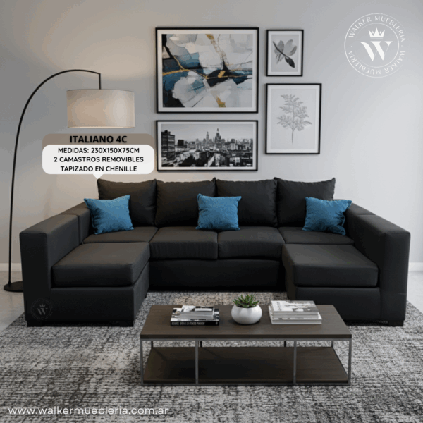 sillón italiano 2.3mt en chenille con dos camastros removibles