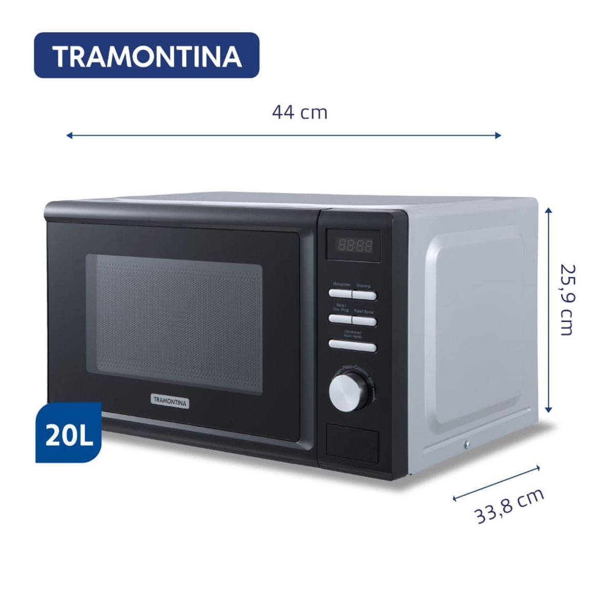 165673-1200-1200 microondas digital tramontina glass cook 20 litros color silver y negro