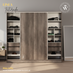Placard línea texturada 240x220x0.59 con puertas corredizas y cajoneras
