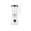 Licuadora Optimix Plus Moulinex LM2701AR color blanco con vaso plástico y cuchillas de acero inoxidable.