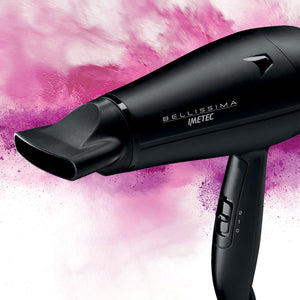 Secador Salon Bellissima compacto C19 2000W de color negro con boquilla concentradora de aire.