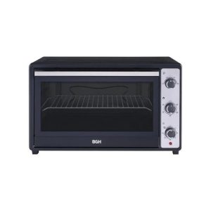 Horno electrico BGH 65 litros negro modelo BHE64M25N DUO con panel mecánico y accesorios.