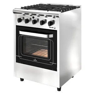 Cocina Morelli Forza 600 Vidrio en acero inoxidable con quemador triple corona y rejas de fundición.